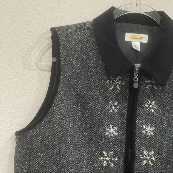 Talbots Full-Zip Vest Herringbone Wool Silk Blend Lined Snowflake - Large - Picture 2 of 11